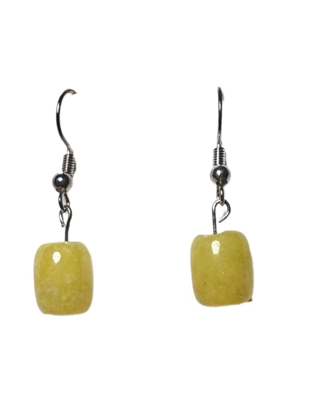 Honey Jade earrings yellow and silver tone handmade